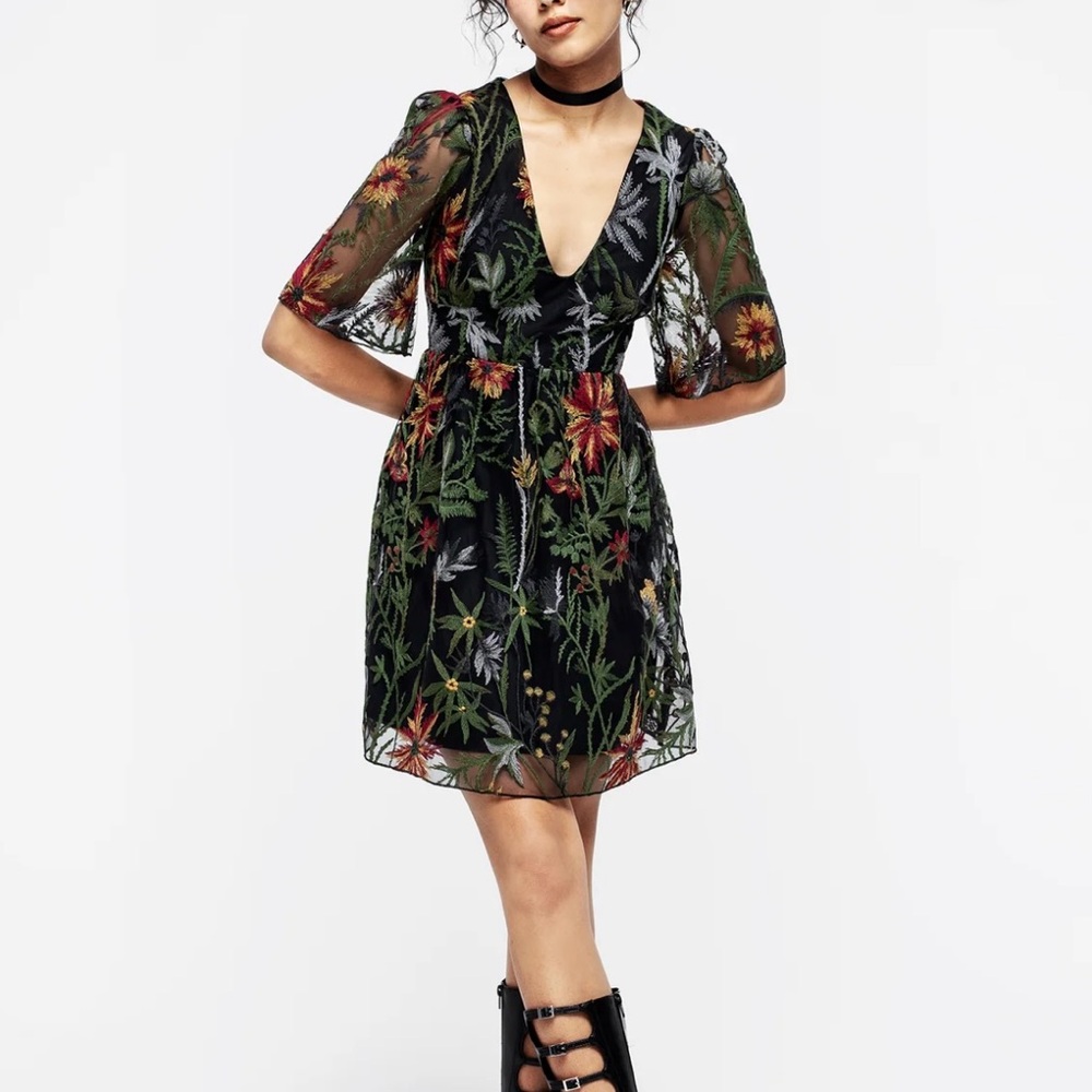 Disturbia Floral Embroidered Black Dress